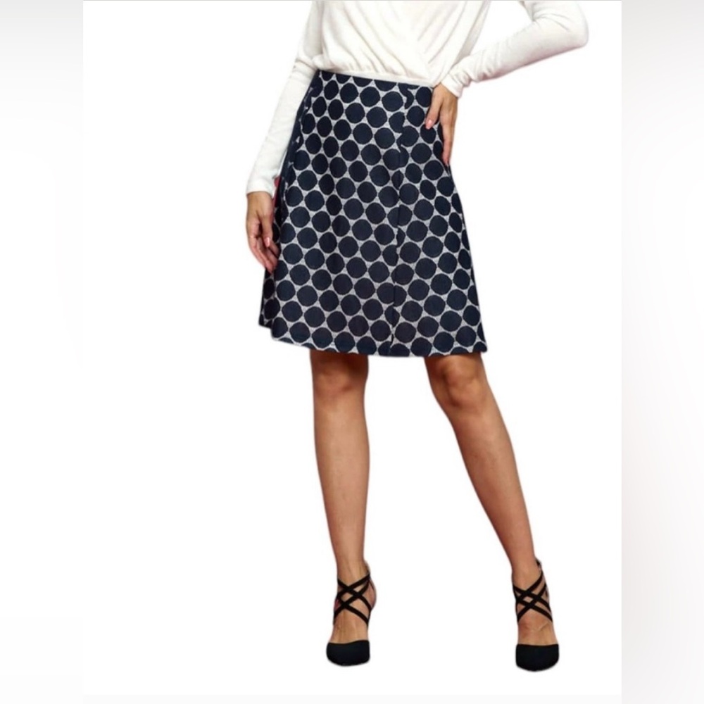 Renee C Navy and White Polka Dot A-line Pull On Office Skirt